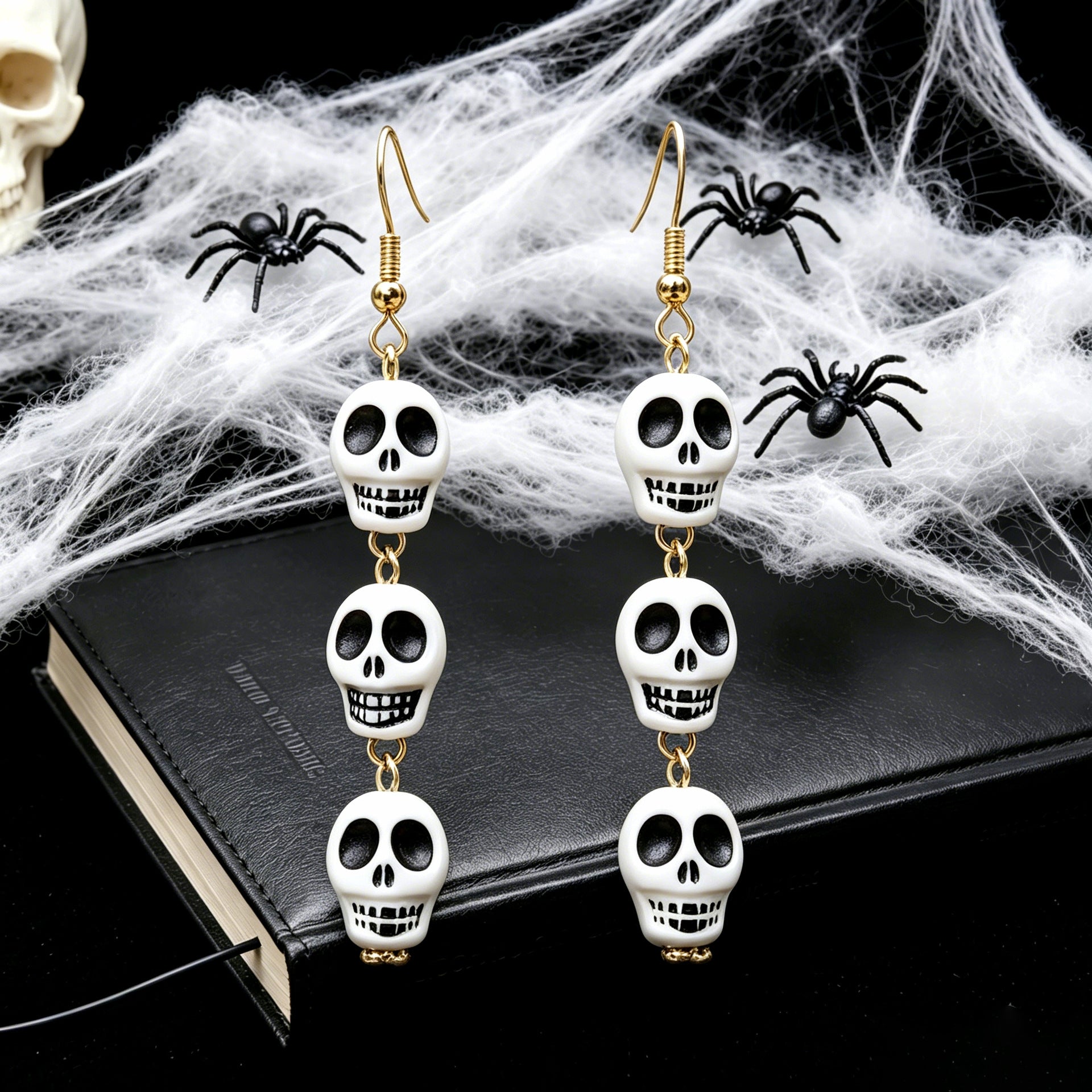 Funny Skull Earrings In Yellow And Green Acrylic With Iron Ear Pins, Unisex Design