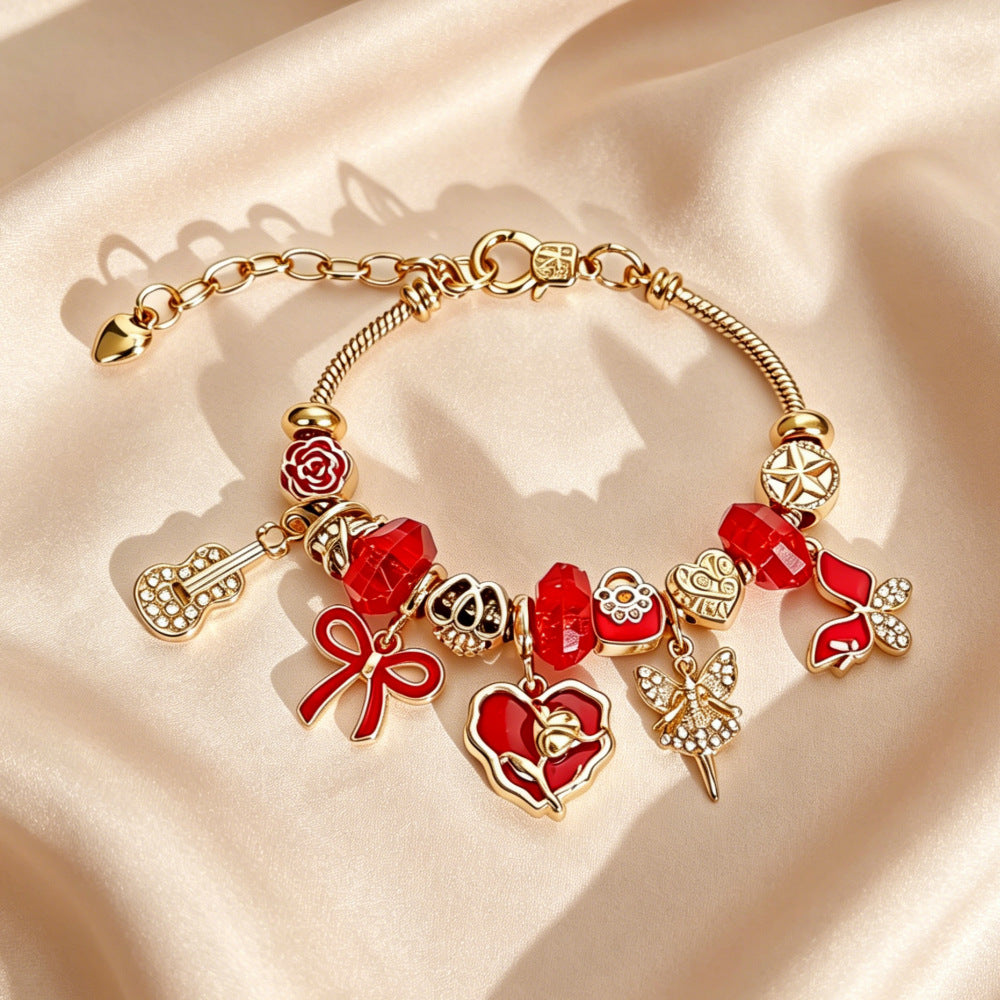 Heart Shape Beaded Bracelet For Women In Gold Featuring Zinc Alloy Pendant
