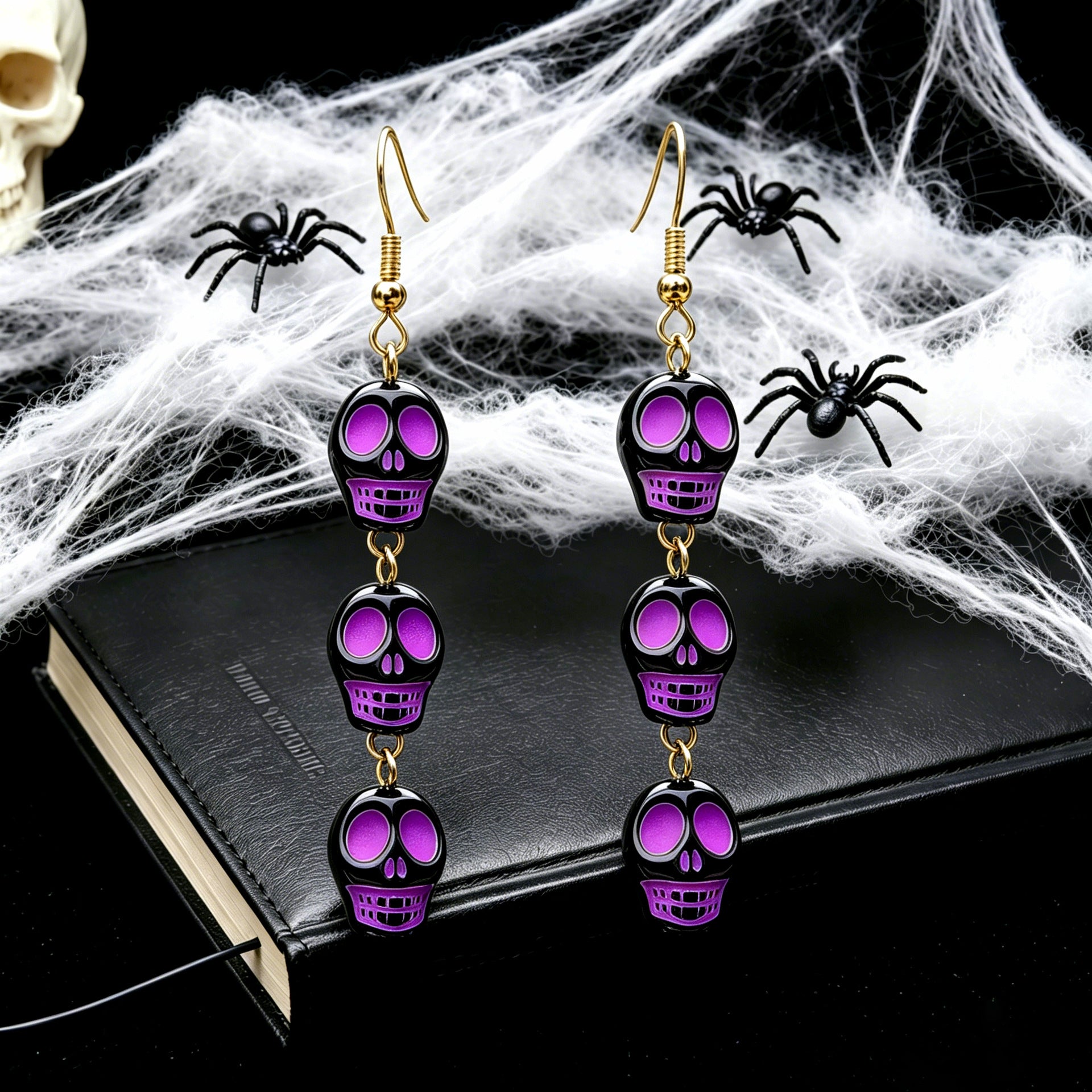 Funny Skull Earrings In Yellow And Green Acrylic With Iron Ear Pins, Unisex Design