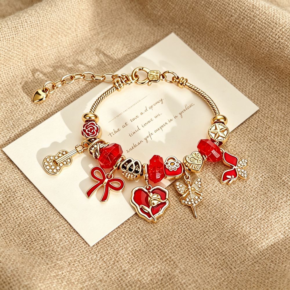 Heart Shape Beaded Bracelet For Women In Gold Featuring Zinc Alloy Pendant