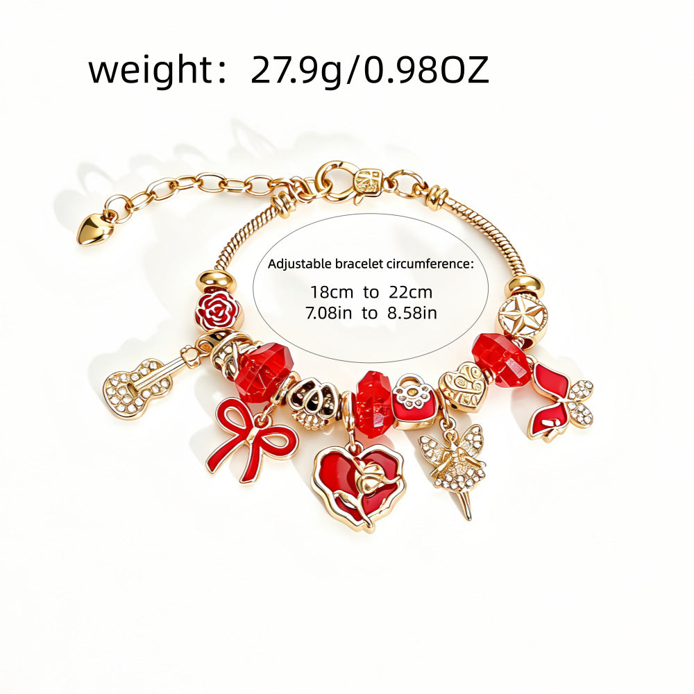 Heart Shape Beaded Bracelet For Women In Gold Featuring Zinc Alloy Pendant