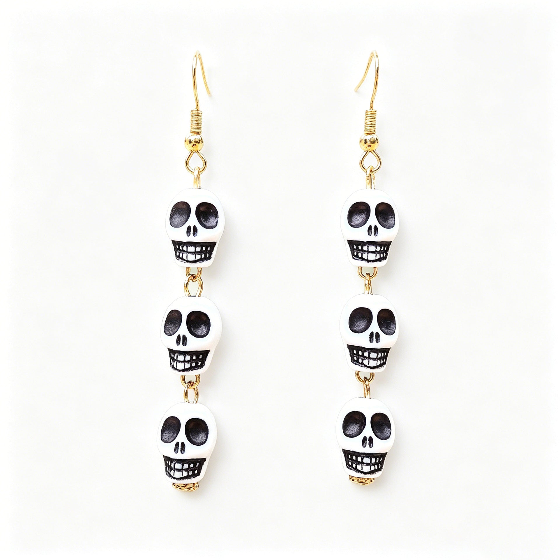 Funny Skull Earrings In Yellow And Green Acrylic With Iron Ear Pins, Unisex Design
