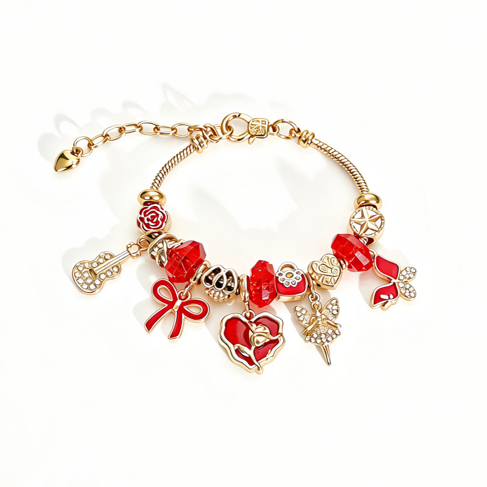Heart Shape Beaded Bracelet For Women In Gold Featuring Zinc Alloy Pendant