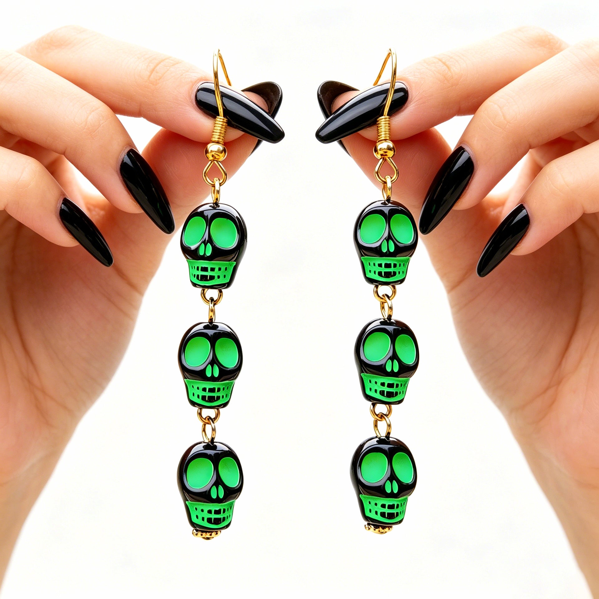 Funny Skull Earrings In Yellow And Green Acrylic With Iron Ear Pins, Unisex Design