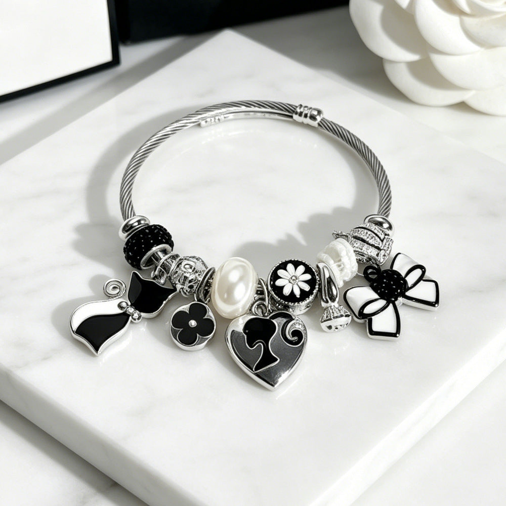 Cute Bow Tie Beaded Bracelet For Women In 201 Stainless Steel With Rhinestone Inlay
