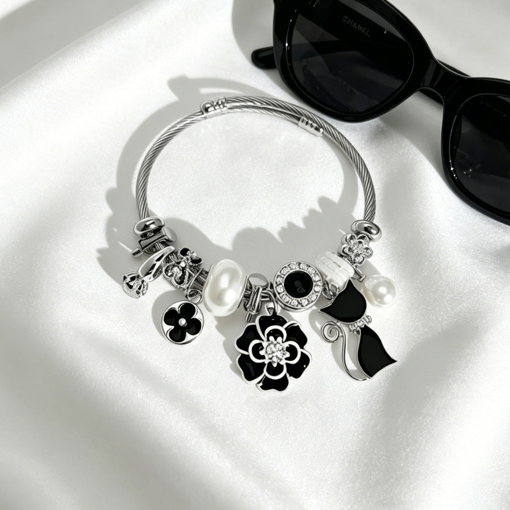 Cute Bow Tie Beaded Bracelet For Women In 201 Stainless Steel With Rhinestone Inlay