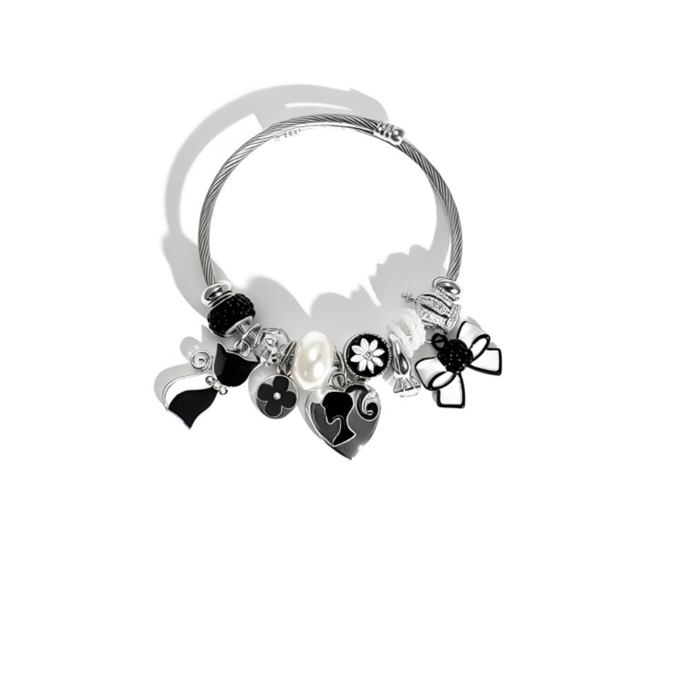 Cute Bow Tie Beaded Bracelet For Women In 201 Stainless Steel With Rhinestone Inlay