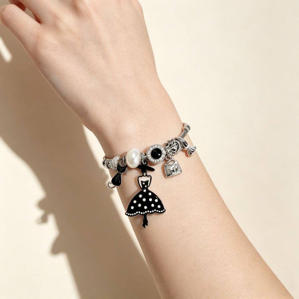 Cute Bow Tie Beaded Bracelet For Women In 201 Stainless Steel With Rhinestone Inlay