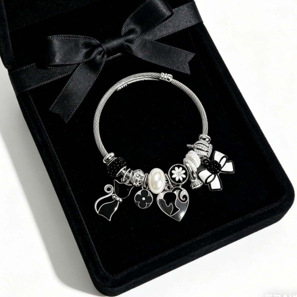 Cute Bow Tie Beaded Bracelet For Women In 201 Stainless Steel With Rhinestone Inlay