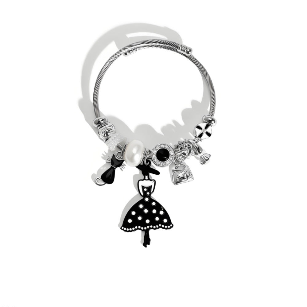 Cute Bow Tie Beaded Bracelet For Women In 201 Stainless Steel With Rhinestone Inlay