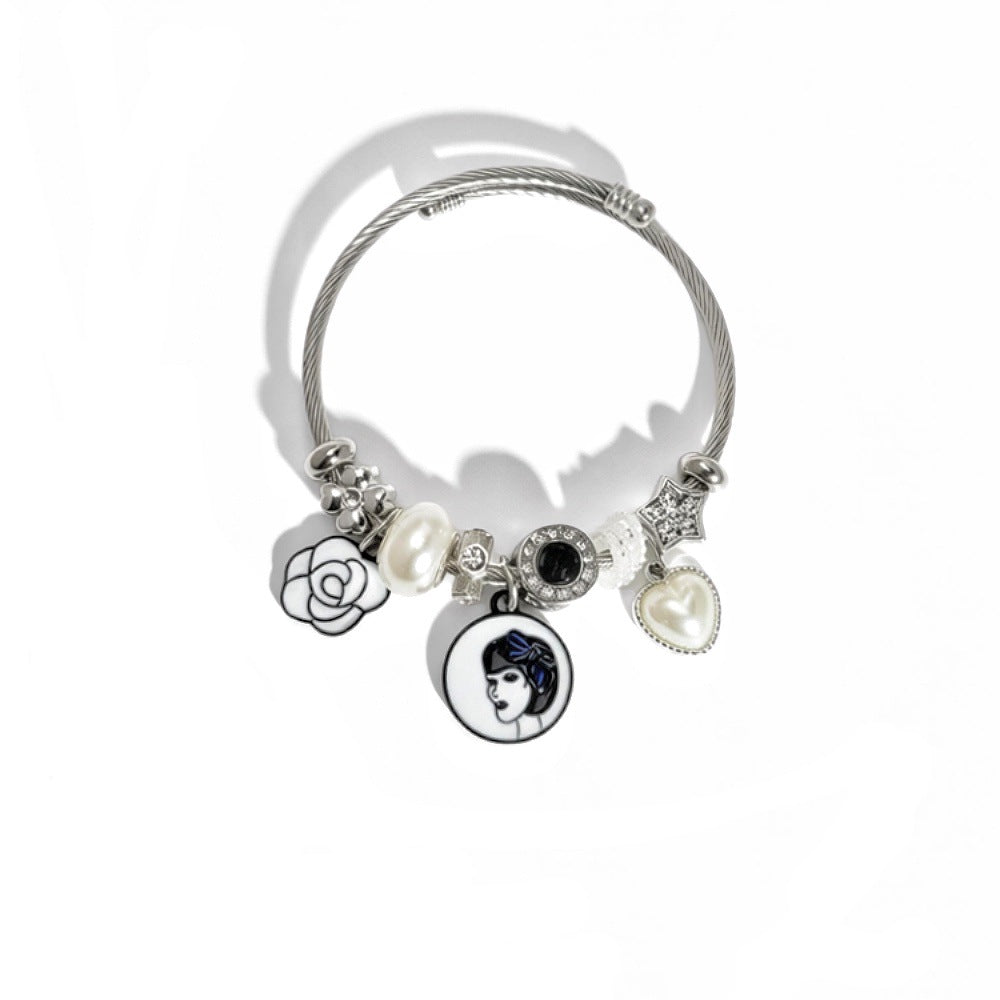 Cute Bow Tie Beaded Bracelet For Women In 201 Stainless Steel With Rhinestone Inlay