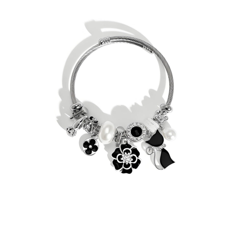 Cute Bow Tie Beaded Bracelet For Women In 201 Stainless Steel With Rhinestone Inlay
