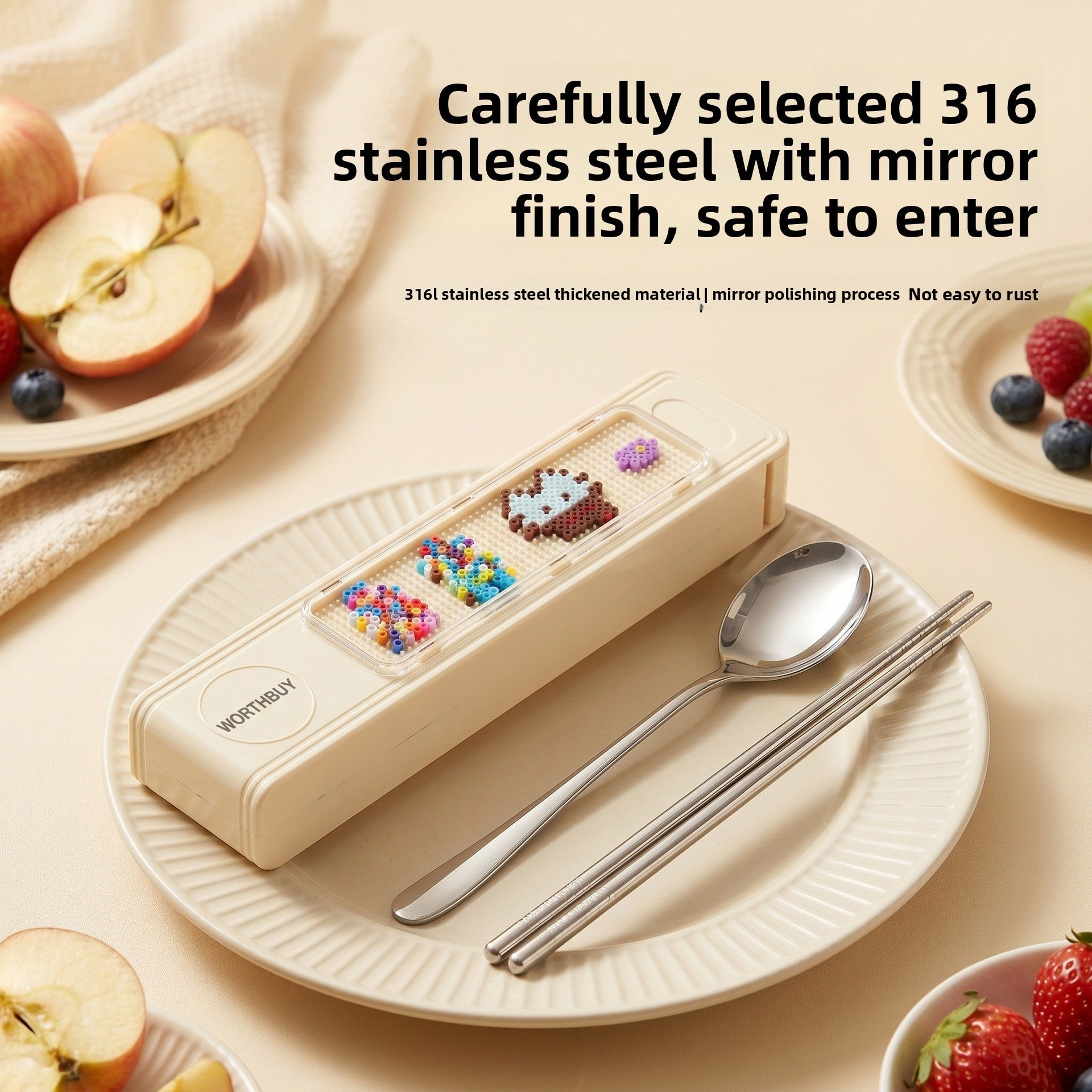 Cute Foldable Tableware Featuring Durable 316 Stainless Steel Inner Liner For Portable Kitchen And Drinking Use