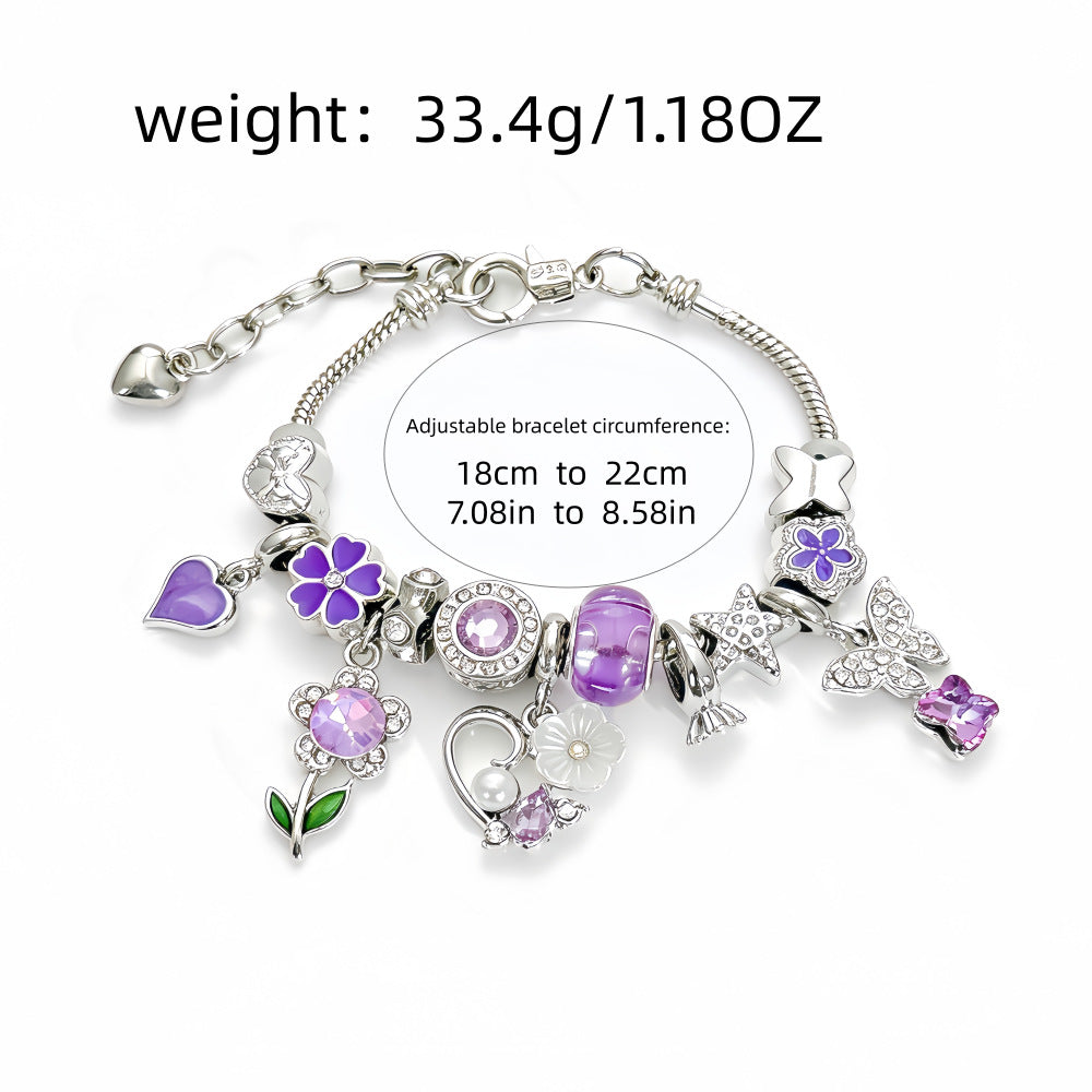 New Style Lavender Flowers Bracelet For Women With Zinc Alloy Pendant And Snake Chain