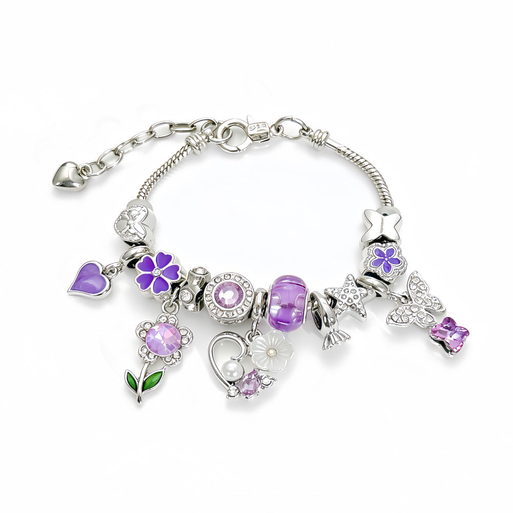 New Style Lavender Flowers Bracelet For Women With Zinc Alloy Pendant And Snake Chain