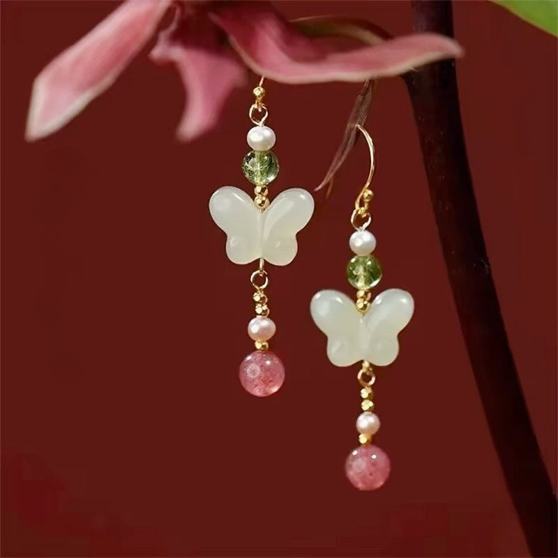 Butterfly Earrings For Women In Retro Style Featuring Electroplated Alloy Beading Craft