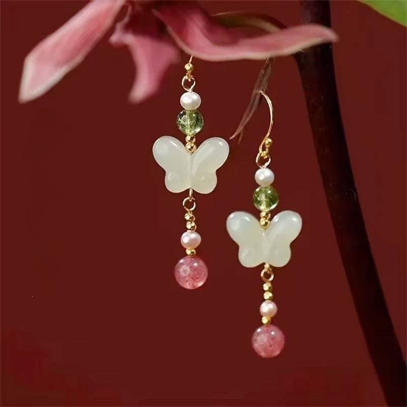 Butterfly Earrings For Women In Retro Style Featuring Electroplated Alloy Beading Craft