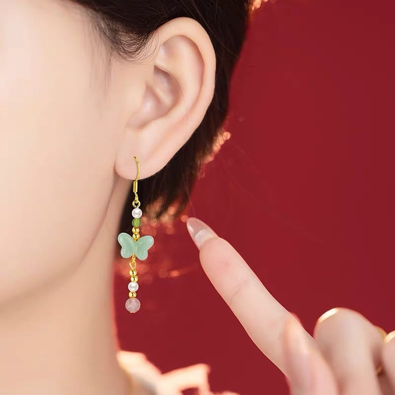 Butterfly Earrings For Women In Retro Style Featuring Electroplated Alloy Beading Craft