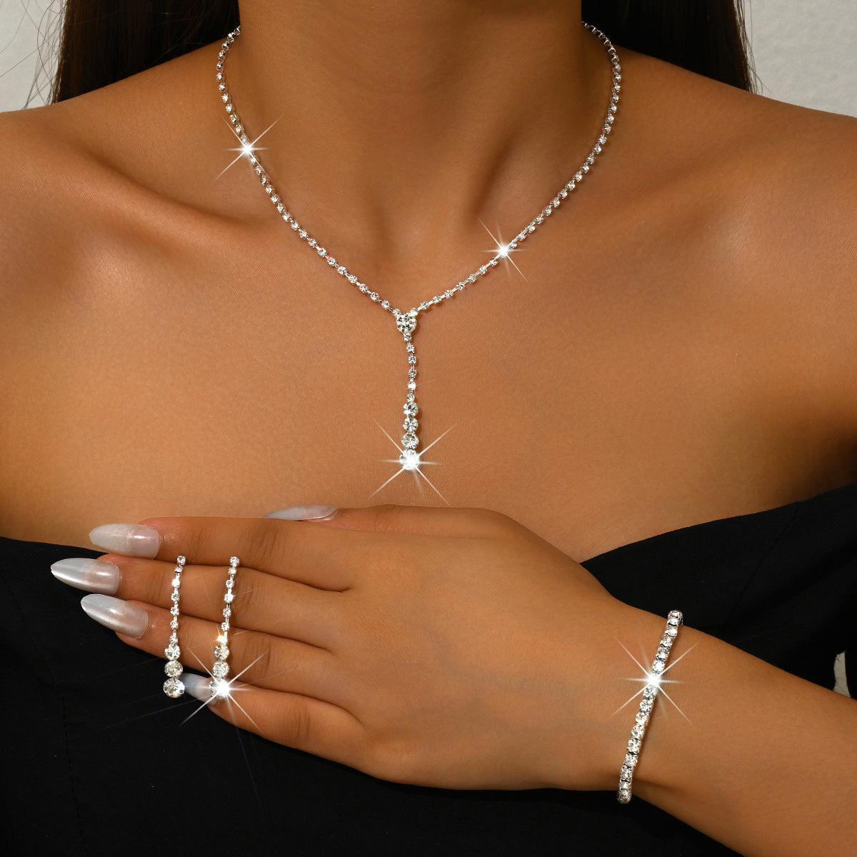 Geometric Tassel Jewelry Set For Women, Electroplated Copper With Golden Plated Finish And Rhinestone Inlay