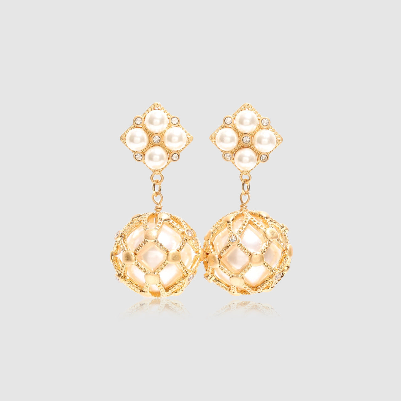 Luxurious Pearl Earrings For Women In Copper, 2 Pieces Set Jewelry Set