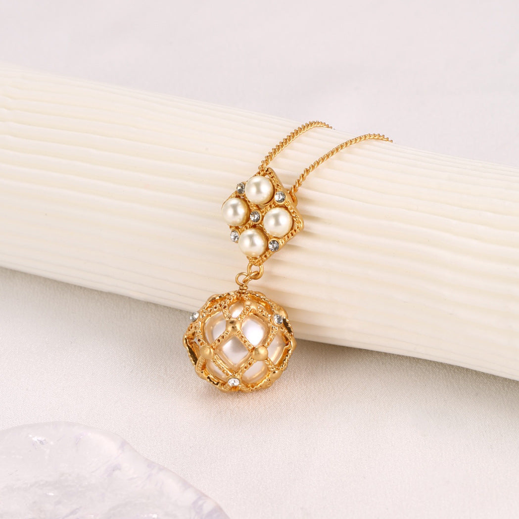 Luxurious Pearl Earrings For Women In Copper, 2 Pieces Set Jewelry Set