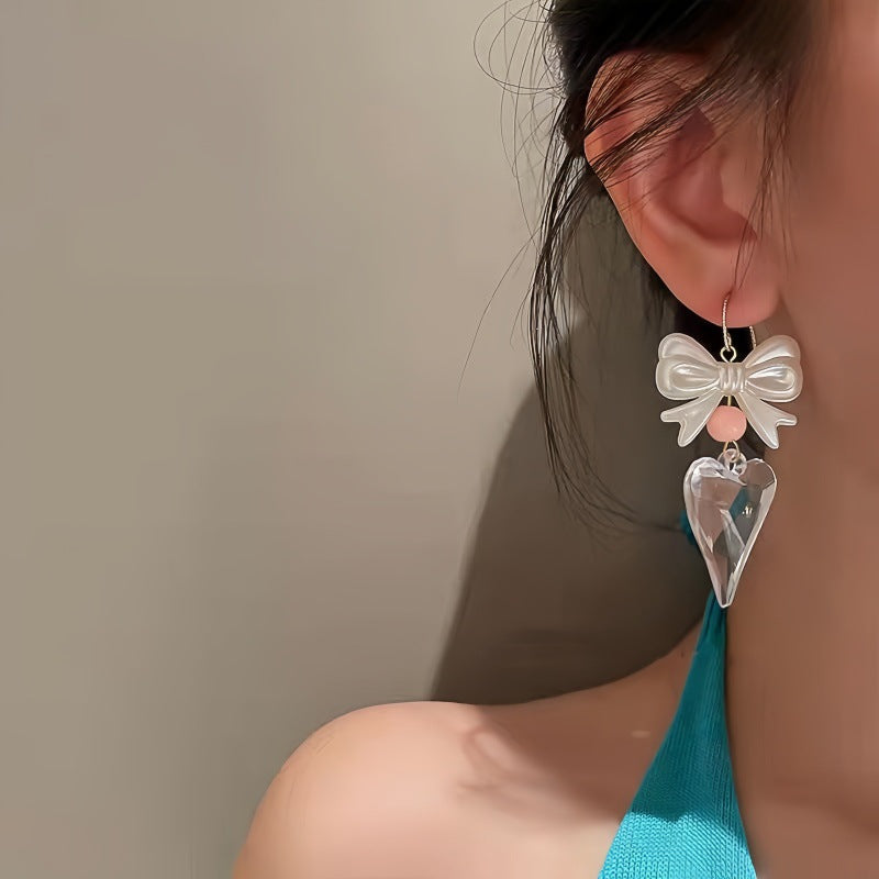 Heart Shape Acrylic White Ear Hook Earrings For Women With Copper Ear Pins