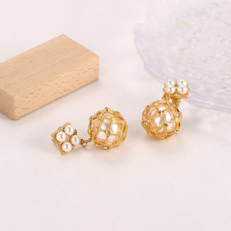 Luxurious Pearl Earrings For Women In Copper, 2 Pieces Set Jewelry Set