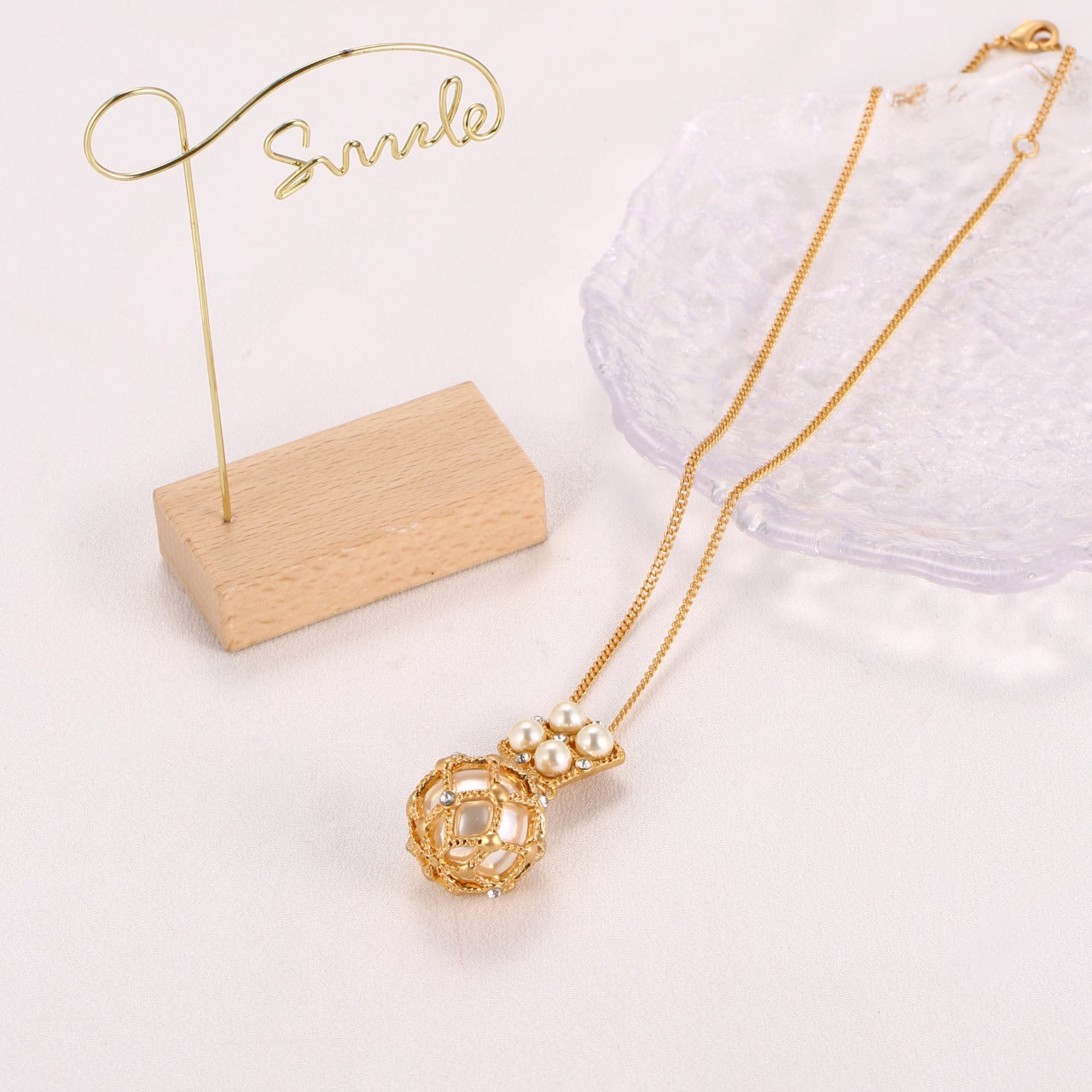 Luxurious Pearl Earrings For Women In Copper, 2 Pieces Set Jewelry Set