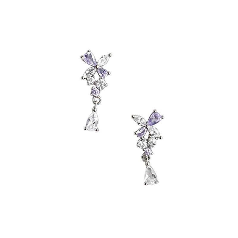 Elegant Purple Butterfly Tassel Stud Earrings For Women In Alloy With Rhinestone Inlay