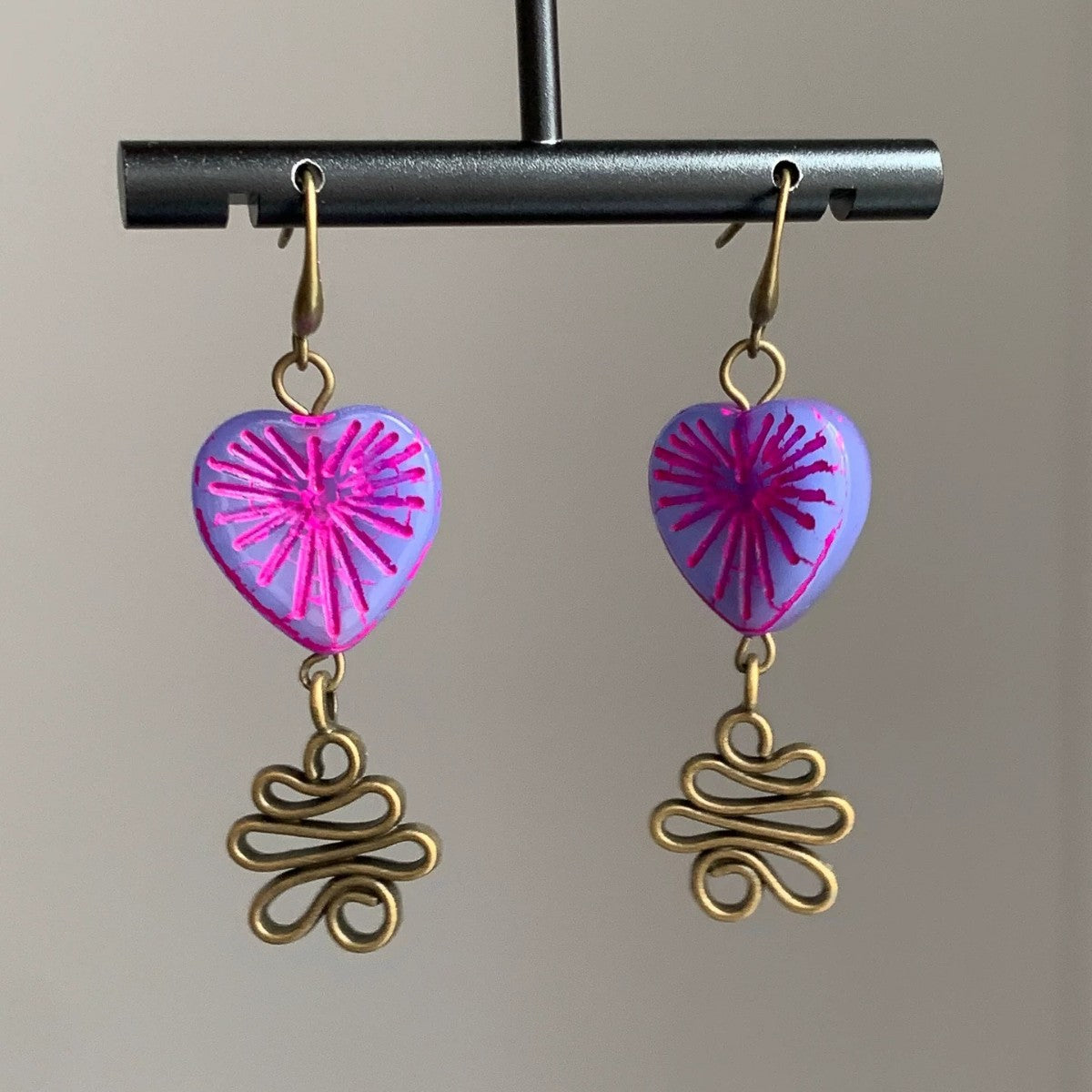 Heart Shape Ear Hook Earrings For Women In Purple, Made Of Zinc Alloy With Electroplated Finish And 925 Sterling Silver Ear Pins