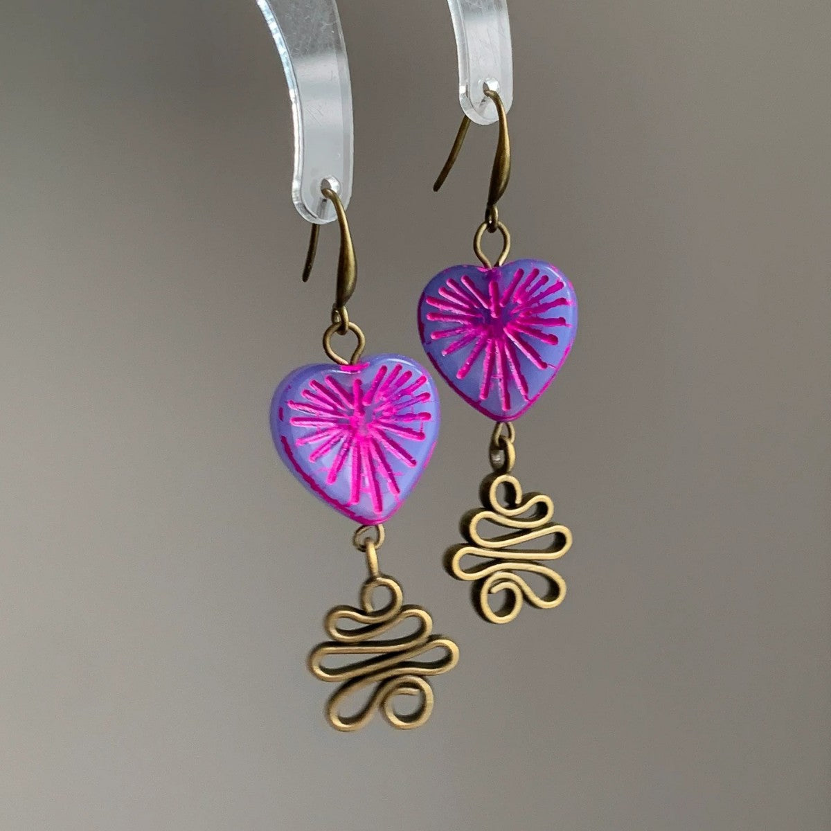Heart Shape Ear Hook Earrings For Women In Purple, Made Of Zinc Alloy With Electroplated Finish And 925 Sterling Silver Ear Pins
