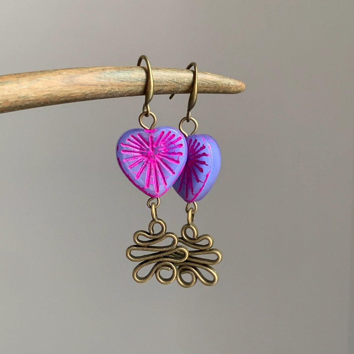 Heart Shape Ear Hook Earrings For Women In Purple, Made Of Zinc Alloy With Electroplated Finish And 925 Sterling Silver Ear Pins