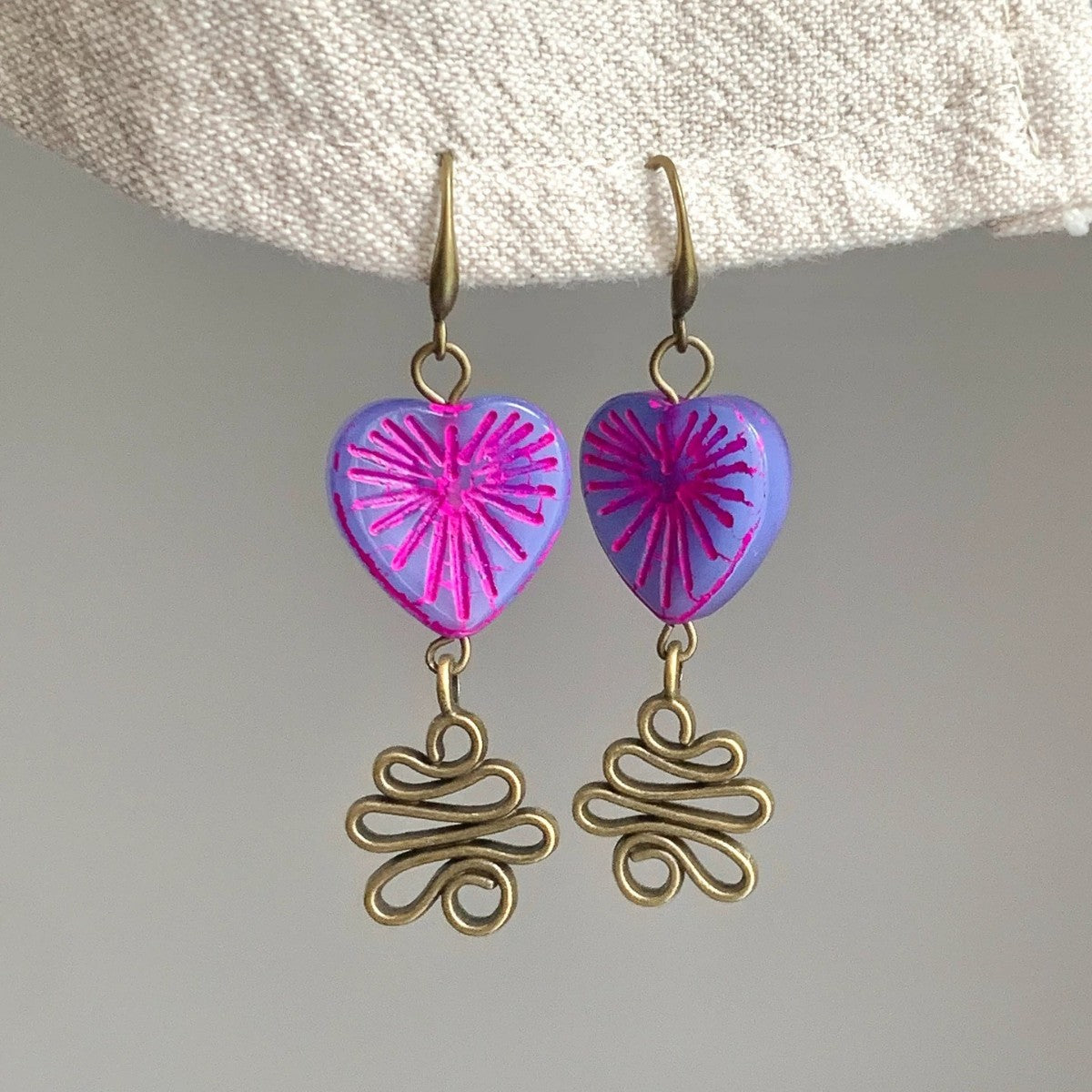 Heart Shape Ear Hook Earrings For Women In Purple, Made Of Zinc Alloy With Electroplated Finish And 925 Sterling Silver Ear Pins