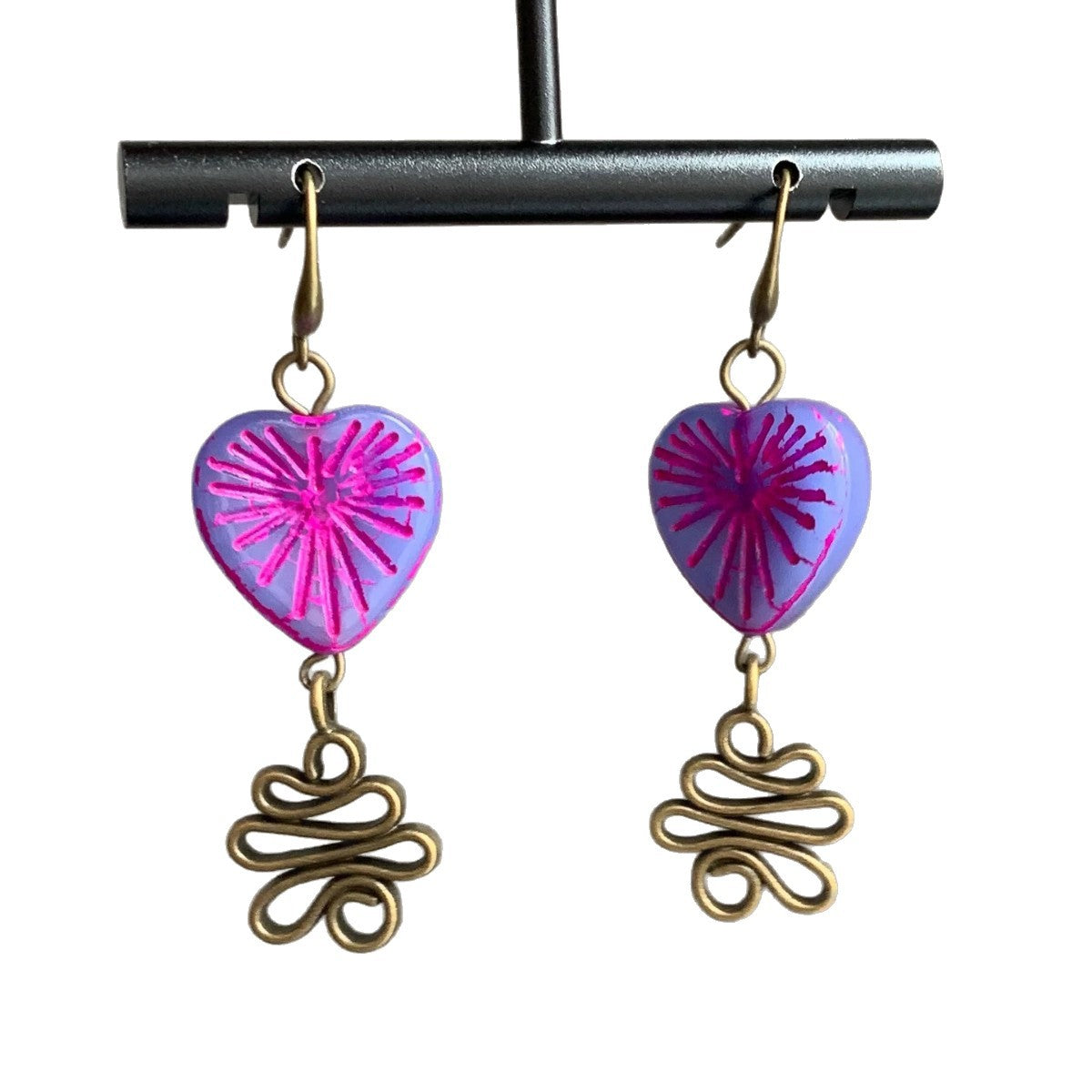 Heart Shape Ear Hook Earrings For Women In Purple, Made Of Zinc Alloy With Electroplated Finish And 925 Sterling Silver Ear Pins