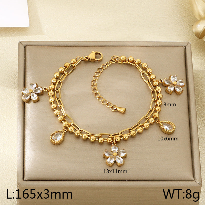 Electroplated Flowers Bracelet For Women In 304 Stainless Steel With 18K Real Gold PVD Coated Plating And 0.03µm Thickness