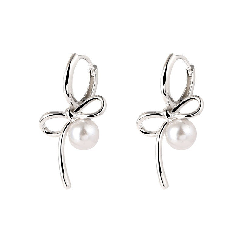 Elegant Bow Tie Earrings For Women In Electroplated Copper With Artificial Pearl Inlay