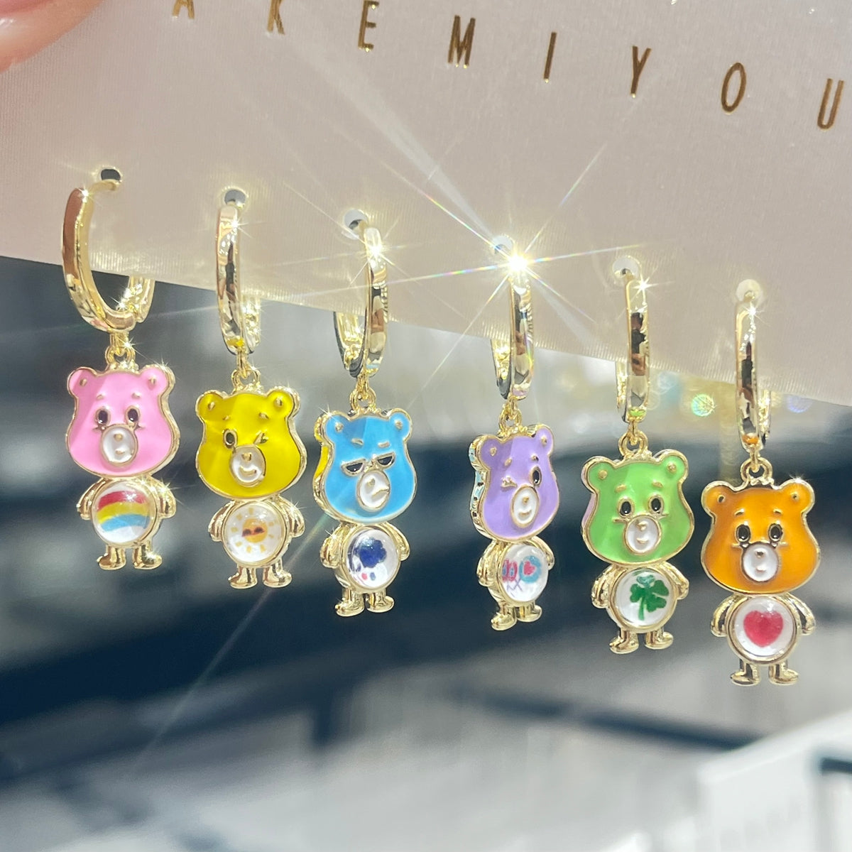Cartoon Character Earrings For Women, Electroplated Copper With 14K Real Gold Plated And Zircon Inlay