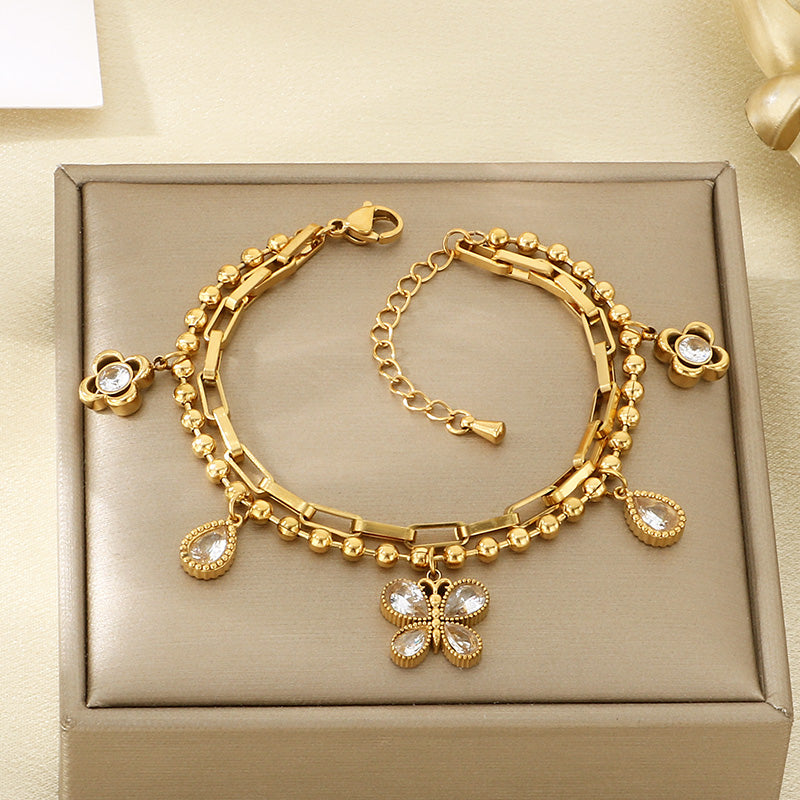 Electroplated Flowers Bracelet For Women In 304 Stainless Steel With 18K Real Gold PVD Coated Plating And 0.03µm Thickness