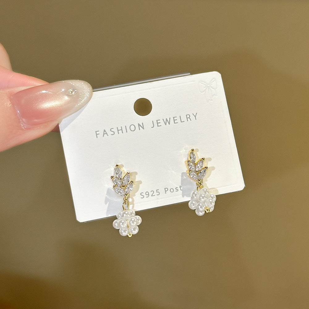 Grain Drop Earrings For Women With 925 Sterling Silver Posts, Copper Base, Real Gold Plated And Zircon Inlay