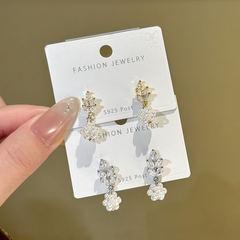 Grain Drop Earrings For Women With 925 Sterling Silver Posts, Copper Base, Real Gold Plated And Zircon Inlay