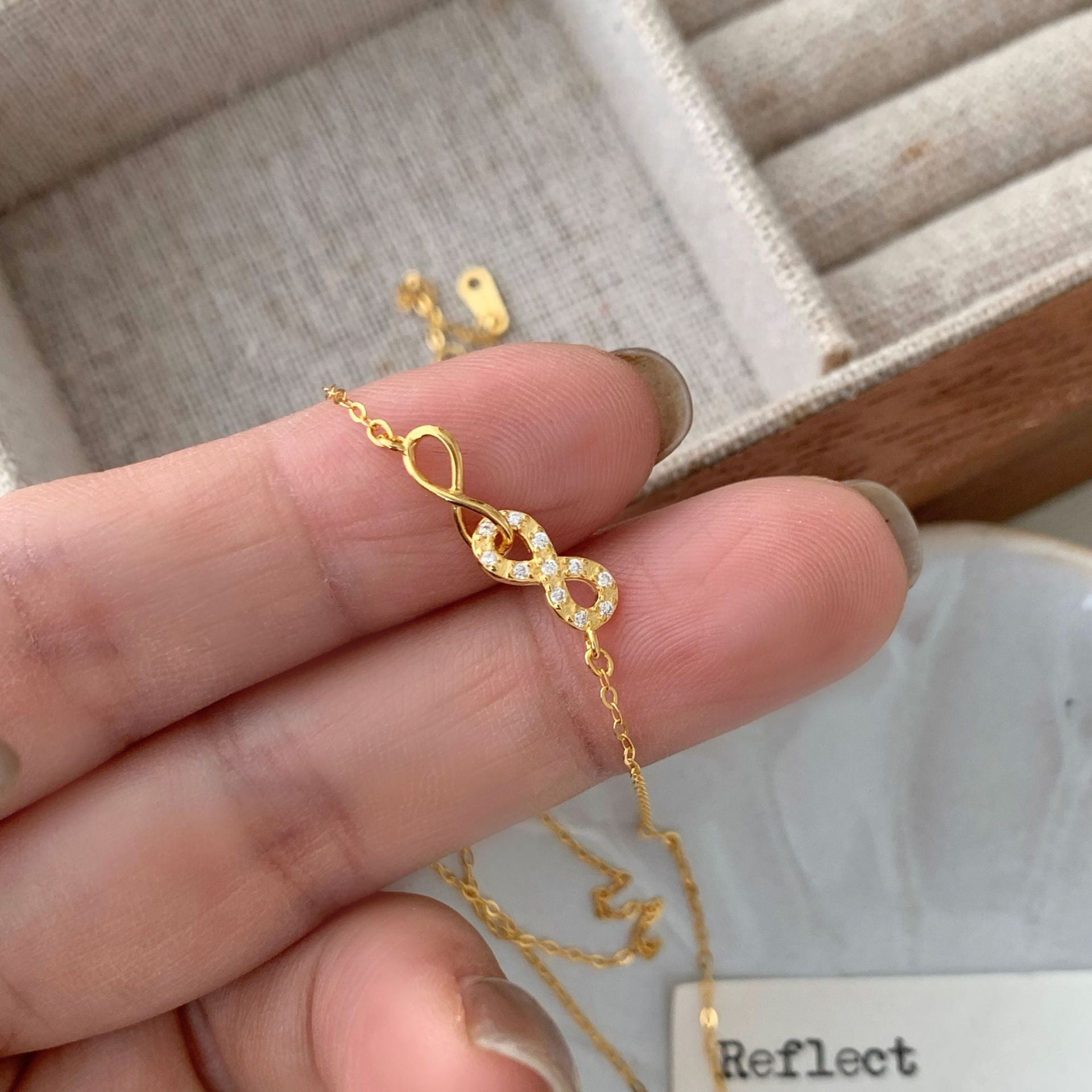 Infinity Necklace For Women In Gold With Electroplated Finish And 925 Sterling Silver Pendant Featuring Rhinestones