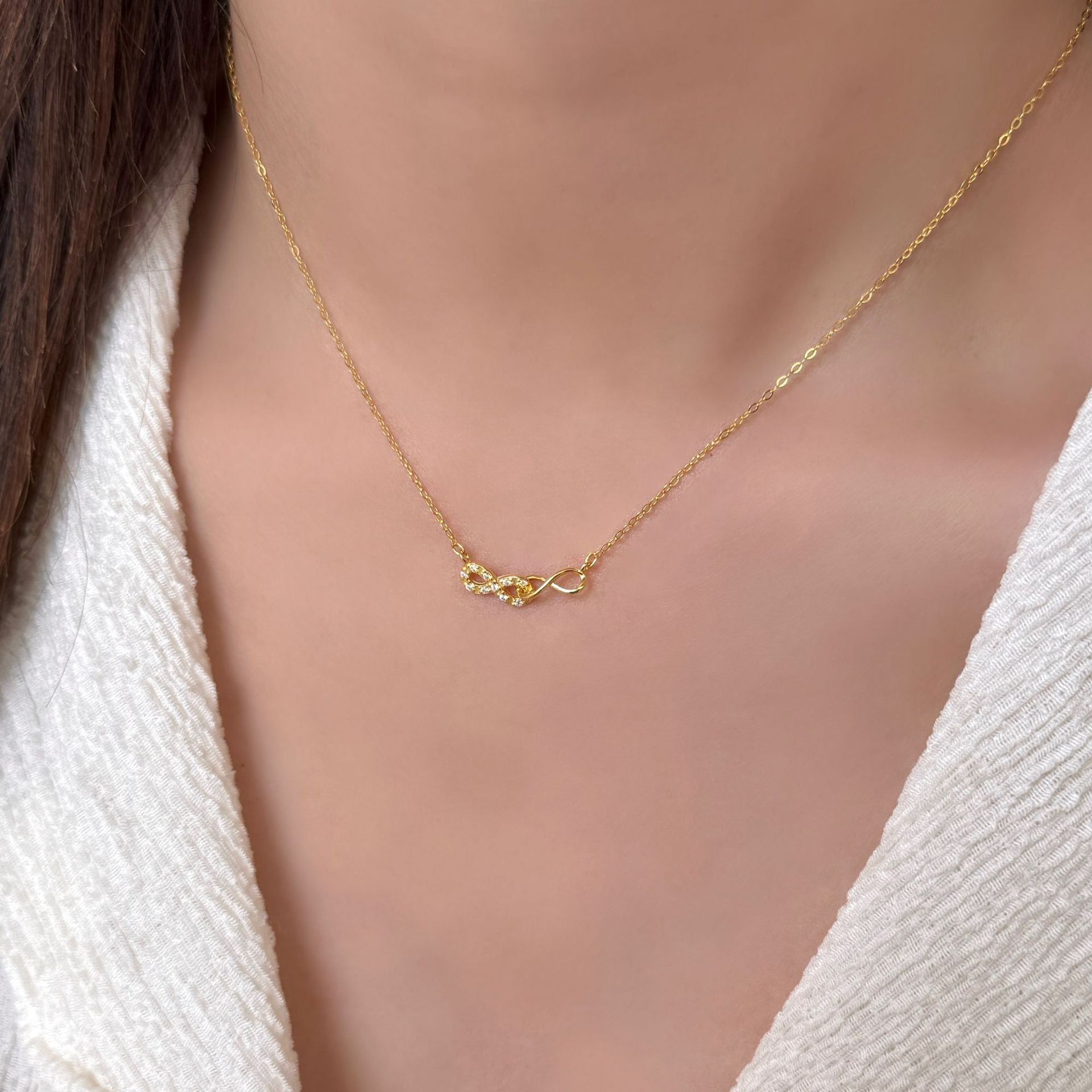 Infinity Necklace For Women In Gold With Electroplated Finish And 925 Sterling Silver Pendant Featuring Rhinestones