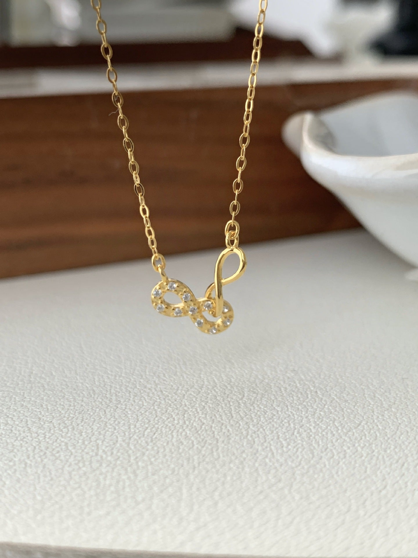 Infinity Necklace For Women In Gold With Electroplated Finish And 925 Sterling Silver Pendant Featuring Rhinestones