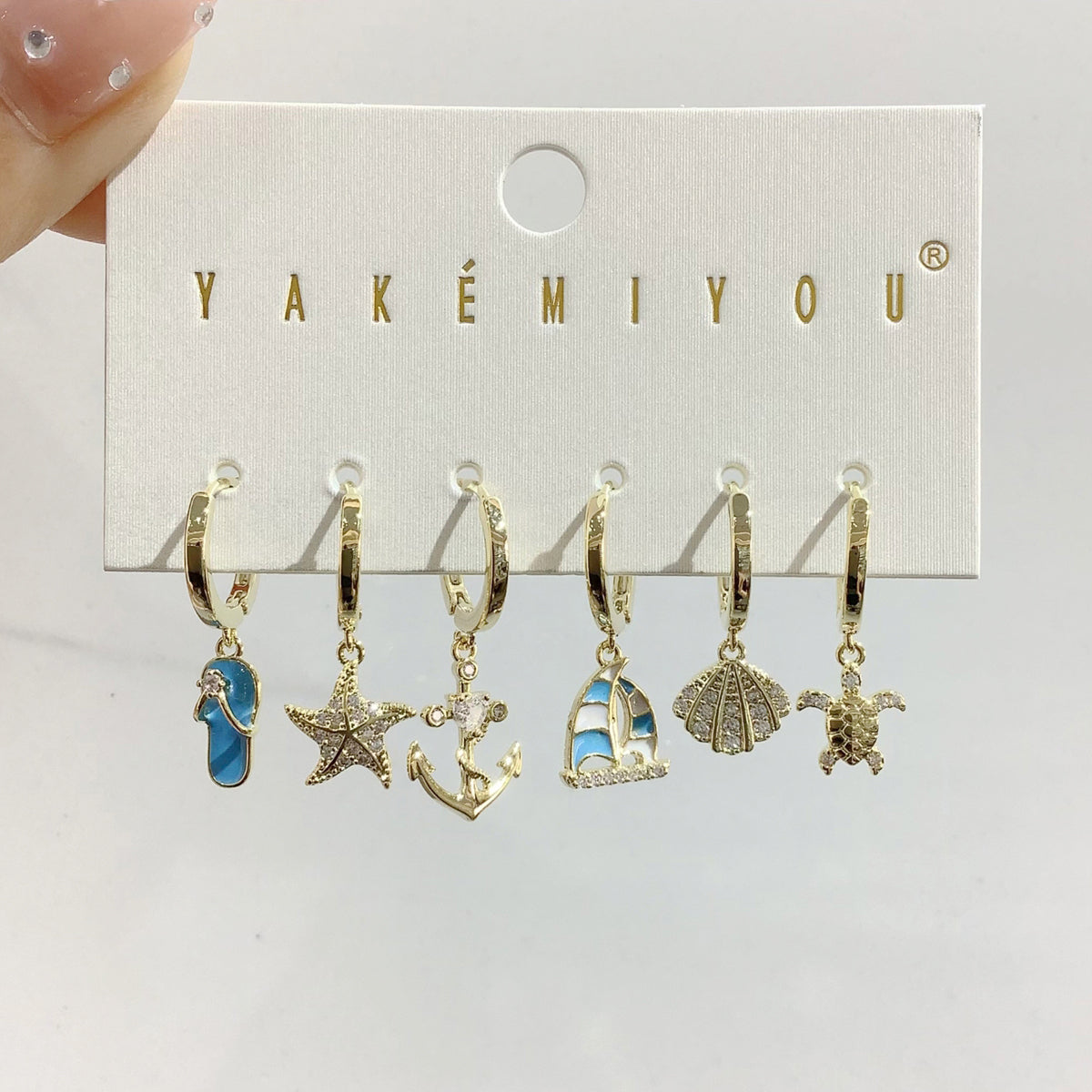 Geometric Marine Style Earrings For Women, Electroplated Copper With 14K Real Gold Plating And Zircon Inlay