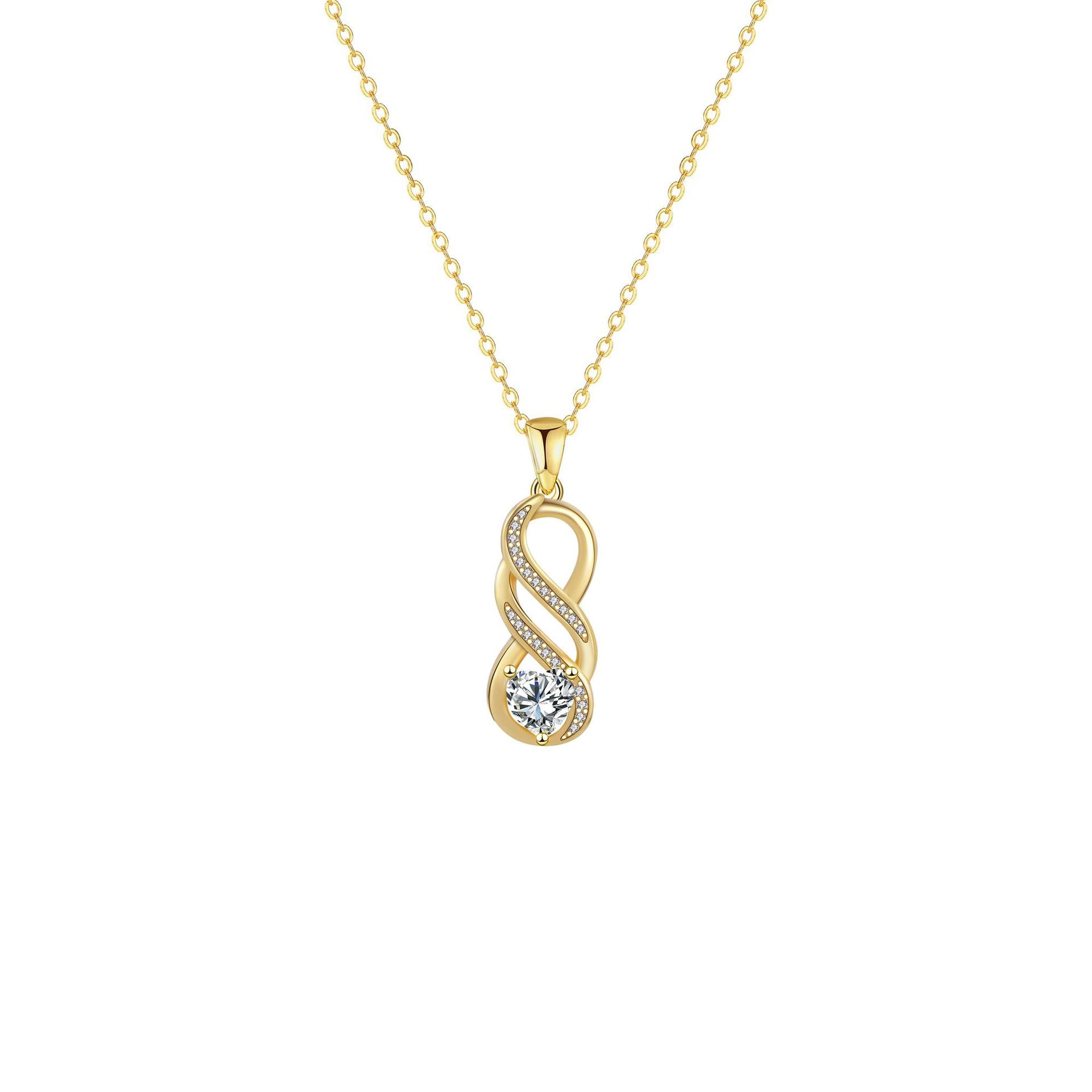 Infinity Pendant Necklace For Women In Real Gold Plated Copper With Rhinestones On A Cable Chain