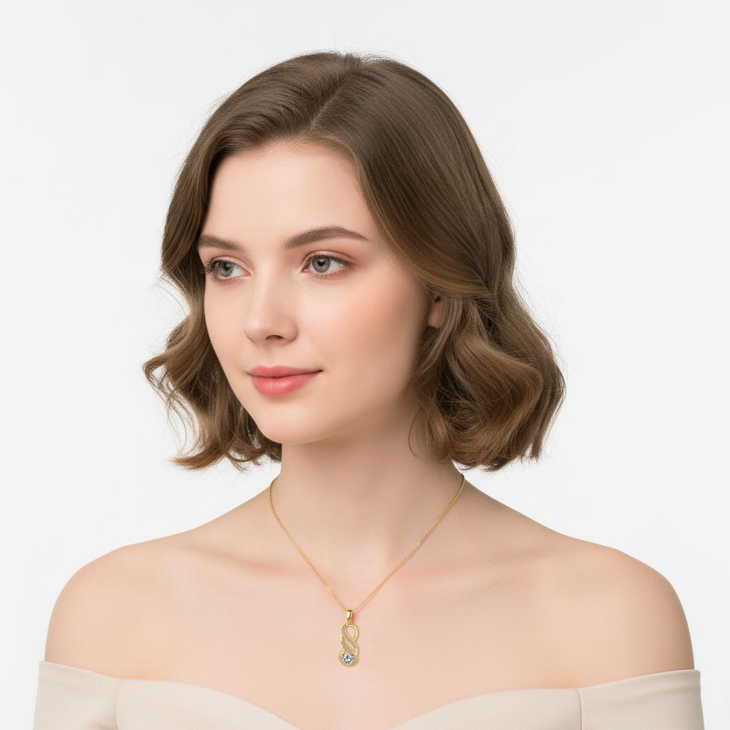 Infinity Pendant Necklace For Women In Real Gold Plated Copper With Rhinestones On A Cable Chain