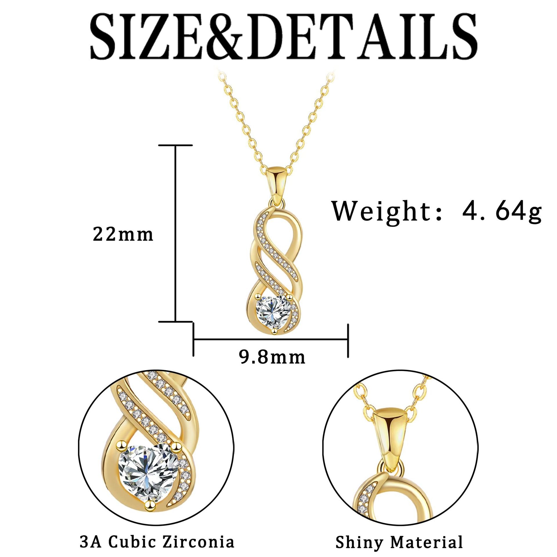 Infinity Pendant Necklace For Women In Real Gold Plated Copper With Rhinestones On A Cable Chain