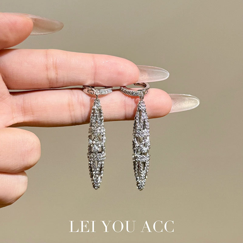 Elaborate Oval Earrings For Women Featuring Silver Zinc Alloy And Rhinestones With 925 Sterling Silver Ear Pins