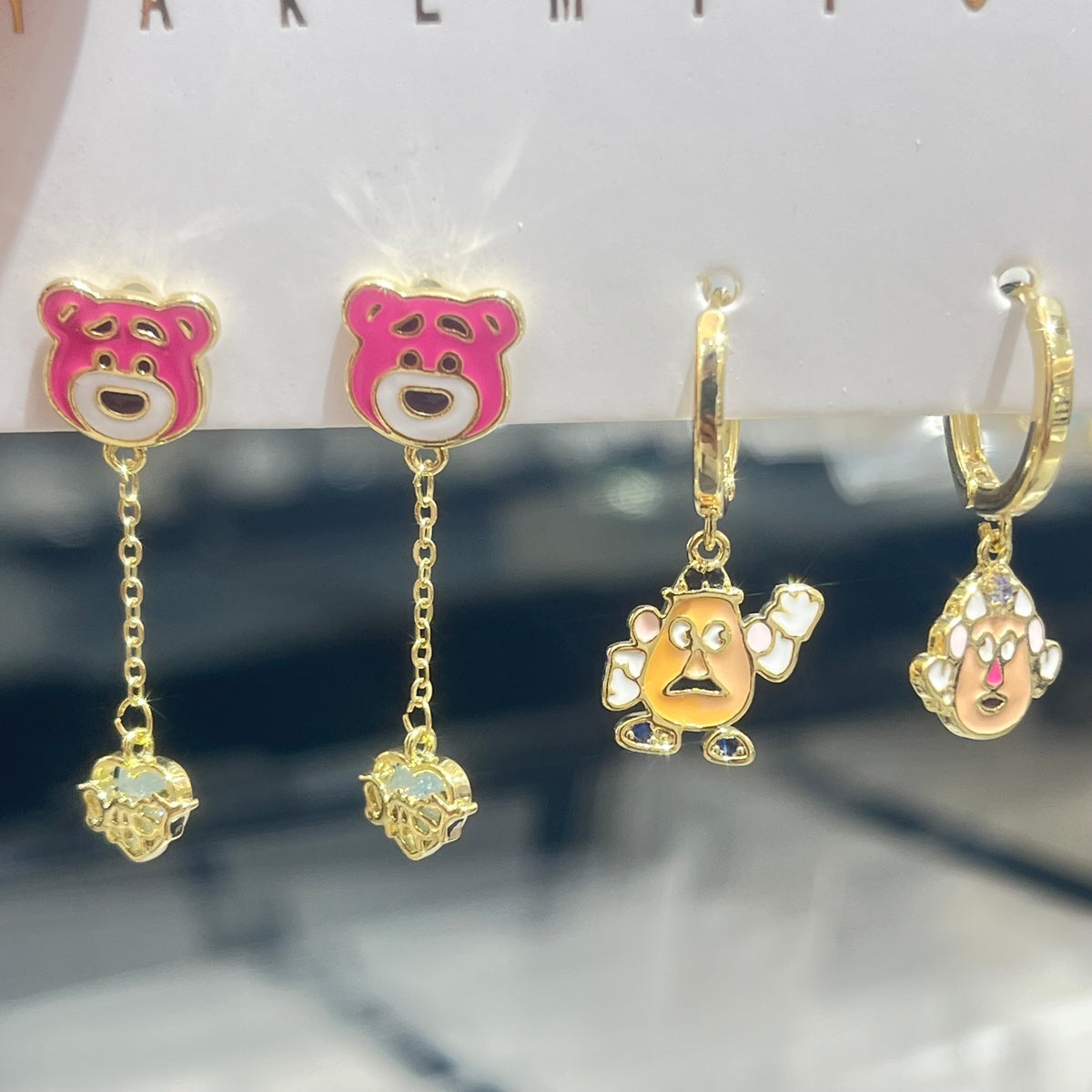 Cartoon Character Earrings For Women, Electroplated Copper With 14K Real Gold Plated And Zircon Inlay
