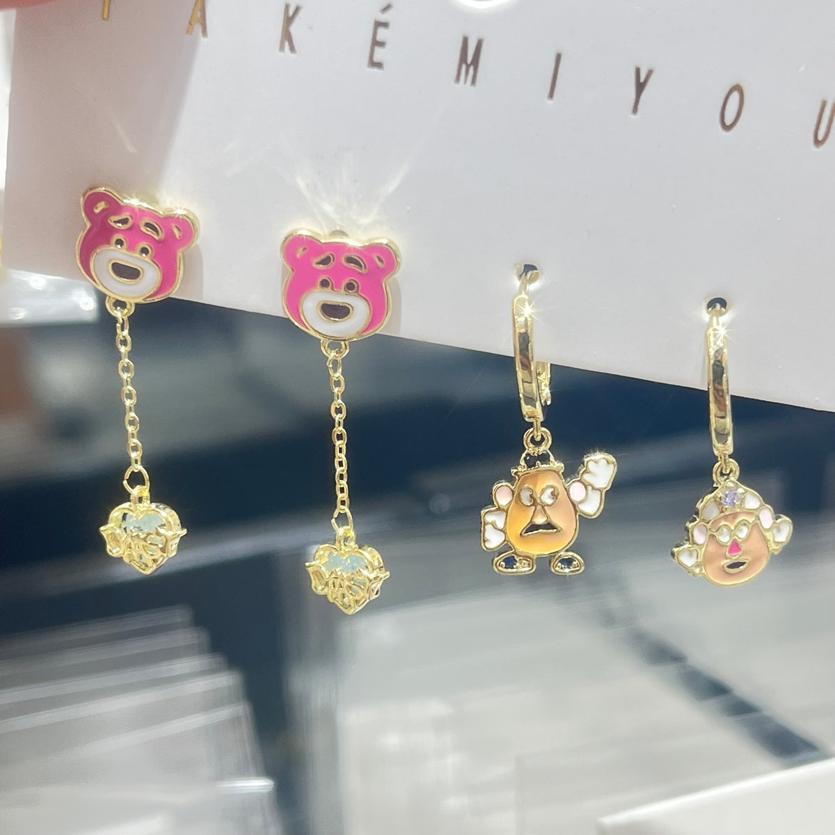 Cartoon Character Earrings For Women, Electroplated Copper With 14K Real Gold Plated And Zircon Inlay